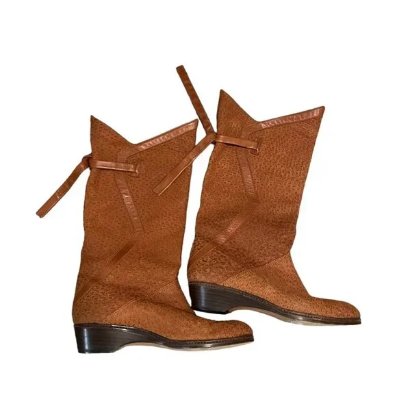 Vintage Italian Brown Leather Mid-Calf Boots Womens Size 8.5 - Picture 5 of 6